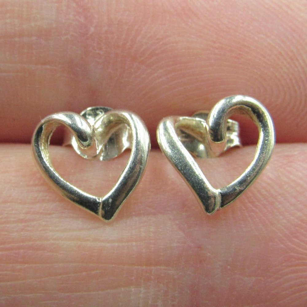 Sterling Tiny Cursive Heart Love Stud Earrings - image 1